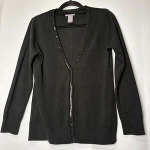 Vintage Laura Scott Black‎ Cardigan Sequined V Neck Long Sleeve Womens Medium M